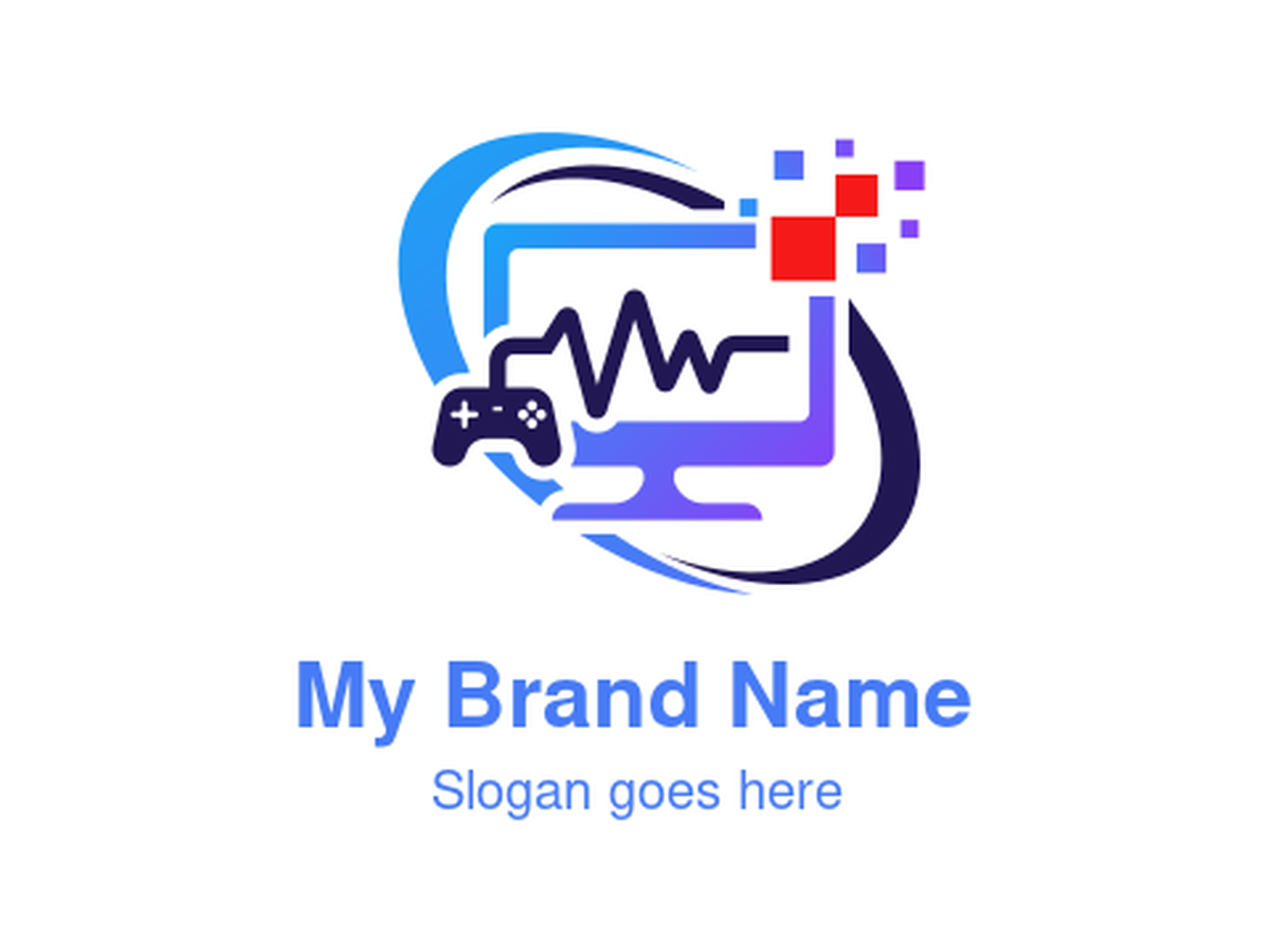 Dynamic Esports Gaming Monitor Logo with Controller, Heartbeat Pulse, and Pixelated Data – Ideal for Gaming, Esports, Streaming, Tech, and Digital Entertainment Brands